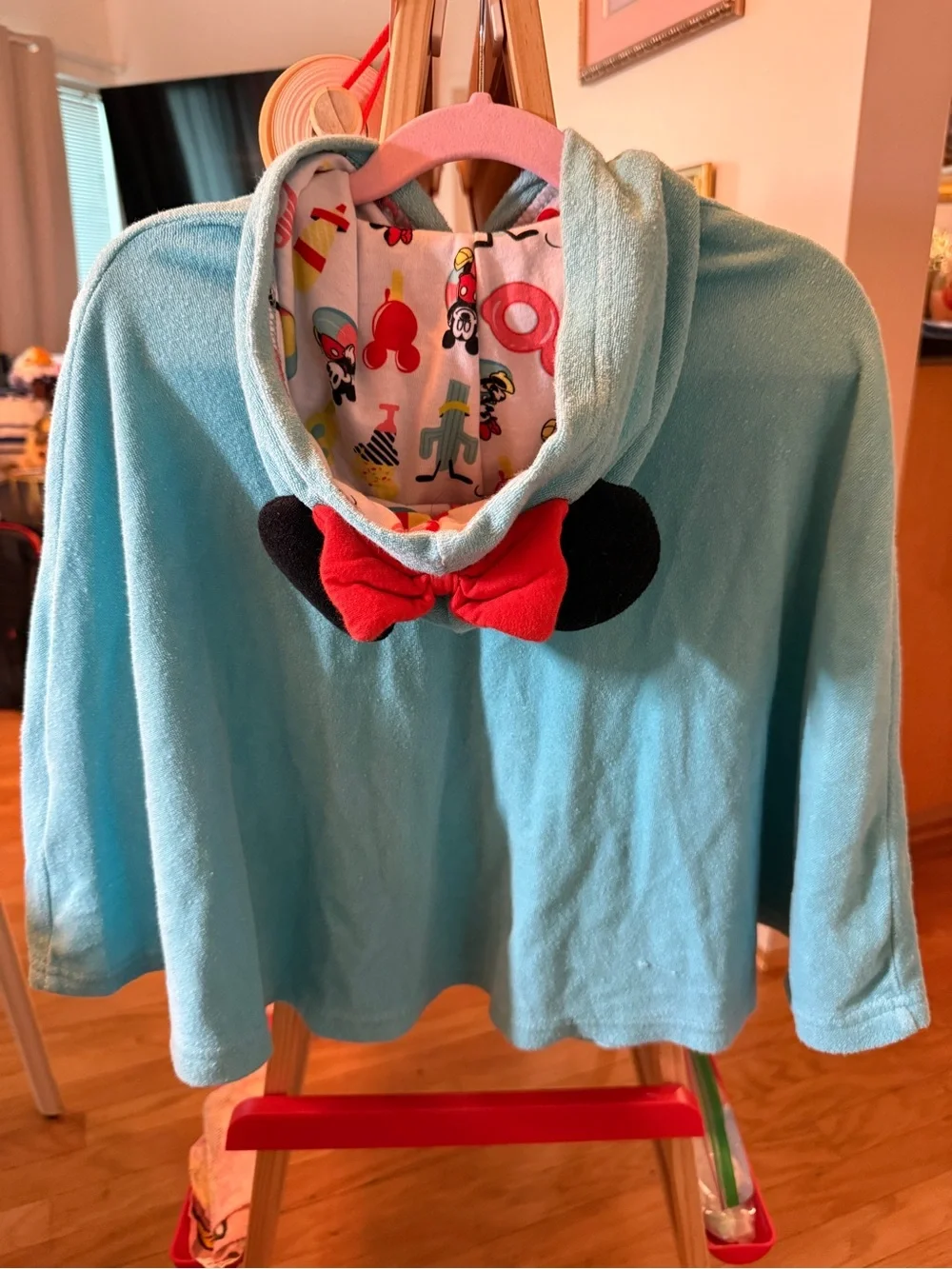 Disney Minnie Mouse Hooded Cotton Poncho Towel Blue Girls Beach/Pool XXS 98 cm